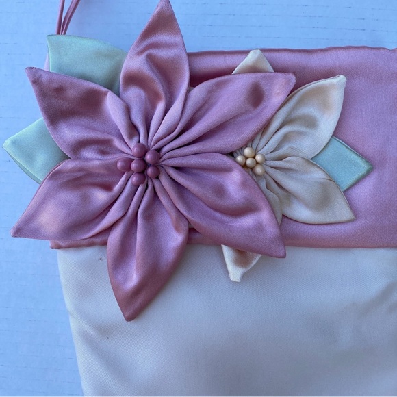 Y2K VINTAGE MARTHA STEWART HOLIDAY STOCKING CREAM SATIN POINSETTIA COTTAGECORE - Picture 6 of 8